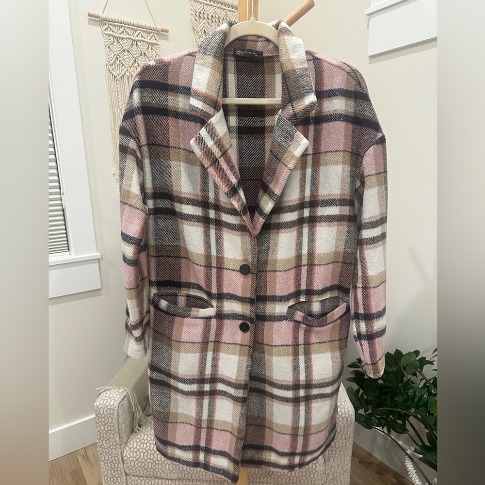 PrettyGarden Pink Plaid Long Coat Jacket Women’s Medium